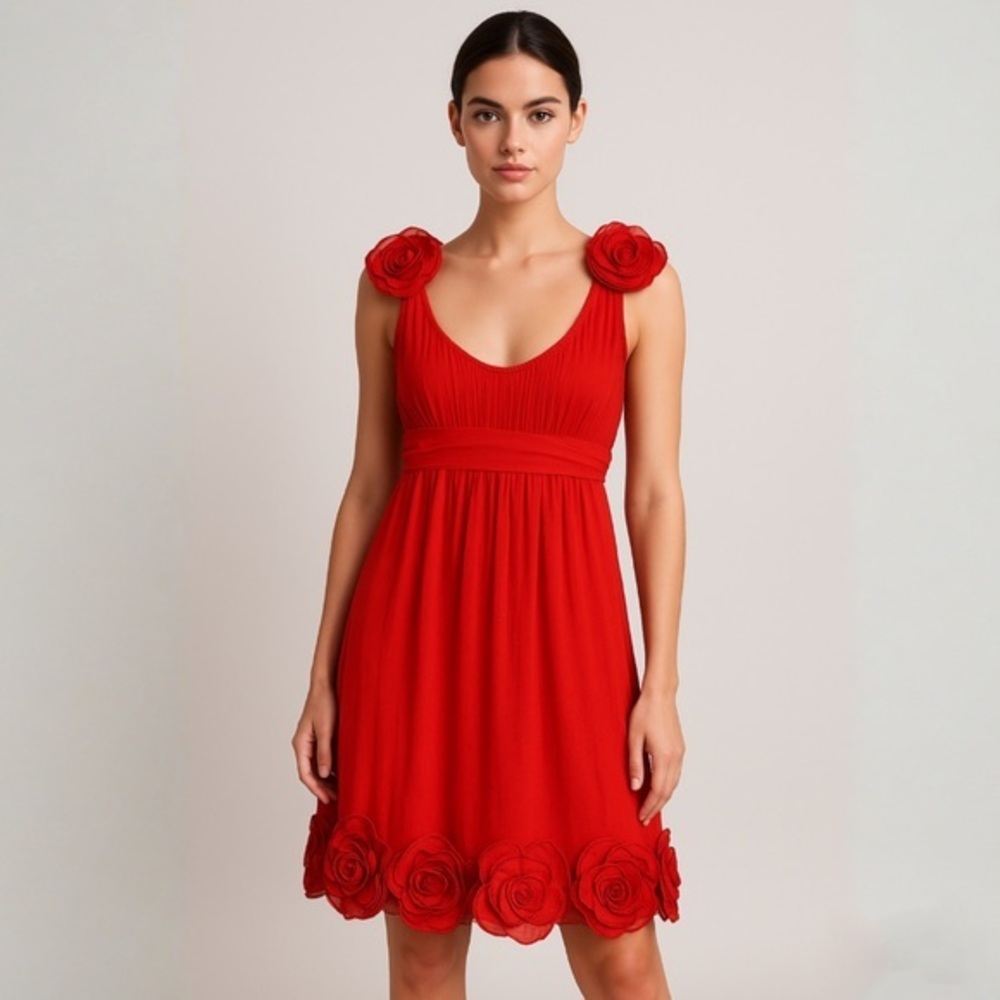 Yoana Baraschi Sleevless Ruffle Red Silk Dress